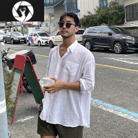 HongZun夏季新款韩版透气衬衫休闲宽松棉麻料男士衬衣薄款青年外套潮