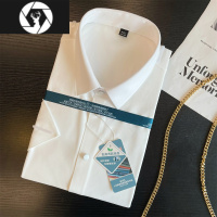 HongZun弹力免烫 记忆皱面料肌理感纯色百搭男士夏季短袖衬衫夏季