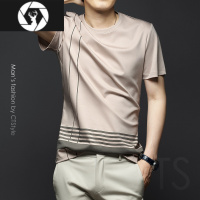 HongZun夏季男士圆领短袖T恤丝光棉半袖冰丝男装高端打底衫2023新款