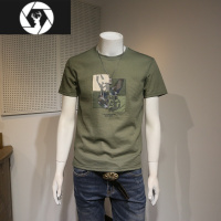 HongZun潮牌休闲迷彩印花t恤短袖男圆领修身时尚上衣夏季体恤打底衫帅气