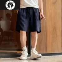 HongZun日系复古高级男士休闲五分裤夏季透气沙滩裤纯色宽松直筒轻便短裤