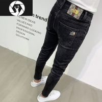 HongZun黑色九分牛仔裤男2023春夏季薄款潮牌刺绣韩版修身小脚长裤子紧身