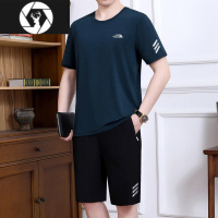 HongZun冰丝中年爸爸夏装套装男士短袖t恤40-50父亲节中老年运动休闲衣服