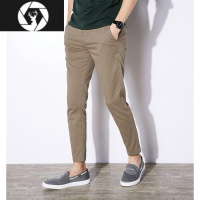 HongZun九分裤男休闲裤春夏薄款修身显瘦裤子男士小脚裤卡其色锥形裤