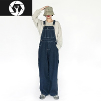 HongZun日系阿美咔叽美式复古牛仔背带裤男女休闲直筒工装吊带连体裤