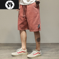 HongZun休闲牛仔短裤男夏季新款宽松五分裤运动直筒中裤纯色沙滩裤子