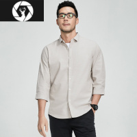 HongZun春夏款七分袖衬衫男士大码宽松竹节布中袖寸衫休闲衬衣