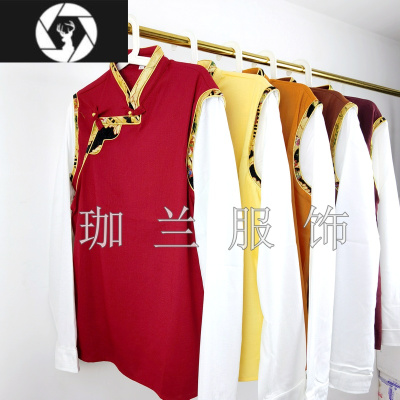 HongZun男士藏装假两件衬衫 帅气立领长袖衬衣休闲纯色民族潮流上衣西藏