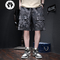 HongZun迷彩工装五分裤男夏季薄款运动休闲短裤大口袋胖子沙滩裤百搭男裤