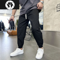 HongZun春夏薄款休闲裤男韩版流行压花字母小脚裤子青年流行新款运动长裤