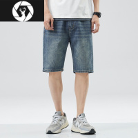 HongZun牛仔短裤男士夏季潮牌美式复古宽松直筒蓝色大码休闲五分裤