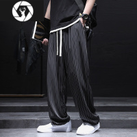 HongZun夏季冰丝休闲西裤男宽松直筒垂感大码男士胖子高级感潮牌薄款条纹