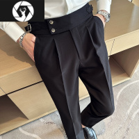 HongZun那不勒斯男士高腰西裤2023新款高级感休闲长裤韩版潮流直筒西装裤