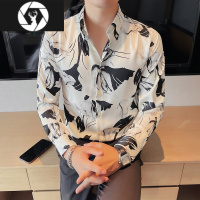 HongZun印花衬衫男短袖夏季薄款潮流商务休闲高级感痞帅衬衣修身百搭时尚