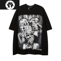 HongZun哥特潮GOTH 暗黑丧系人像印花短袖t恤男欧美西海岸宽松圆领半截袖