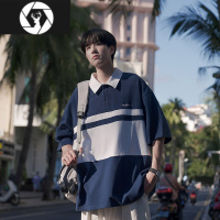 HongZun条纹polo衫短袖男款夏季男装上衣服男生日系宽松衬衫t恤