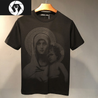 HongZun欧美潮牌铆钉圣母印花短袖潮男装宽松夏季T恤男女同款情侣装