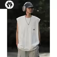 HongZun夏季新款日系潮流口袋字母坎肩背心男女宽松无袖打底T恤衫汗背心