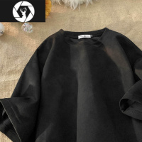 HongZun纯色鹿皮绒t恤男美式复古短袖夏季宽松五分半袖体恤男士上衣