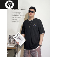 HongZun纺布者男装个性镭射反光宽松短袖t恤潮胖子加肥加大半袖