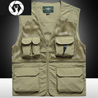 HongZun摄影马甲男户外钓鱼旅游登山背心v领宽松大码多袋工装男马夹薄款