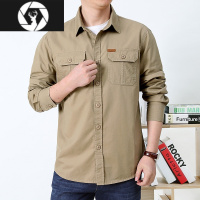 HongZun男装春秋季衬衫男长袖工装宽松休闲中年男士夏季短袖衬衣外套