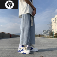 HongZun九分牛仔裤男宽松浅色休闲垂感直筒裤春夏新款潮牌松紧腰高街裤子