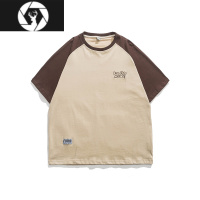 HongZun孤僻星球 23年夏季新款 撞色袖落肩字母绣花宽松短袖tee 学生半袖