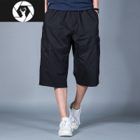 HongZun大码中裤男宽松夏季薄款七分裤胖子短裤中年爸爸中裤过膝盖裤