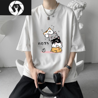 HongZun夏季新款猫咪印花短袖T恤男女潮流百搭半袖街头嘻哈宽松情侣体恤