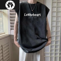 HongZun美式复古无袖背心男潮牌ins高街嘻哈水洗做旧宽松坎肩短袖T恤