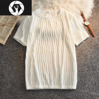 HongZun纯色圆领冰丝短袖t恤男女宽松2023夏季休闲外穿半袖套头体恤上衣