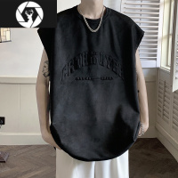 HongZun胖胖哥麂皮绒美式短袖t恤男士夏季潮牌正肩无袖背心宽松坎肩