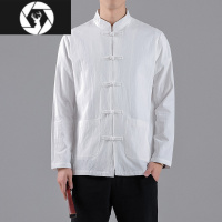 HongZun2023春夏季新款中国风棉麻宽松薄款长袖衬衫男复古中式唐装衬衣