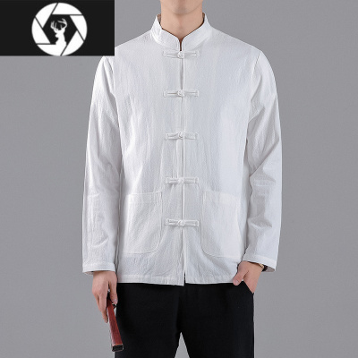 HongZun2023春夏季新款中国风棉麻宽松薄款长袖衬衫男复古中式唐装衬衣