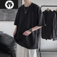 HongZun圆领短袖男潮牌ins宽松慵懒纯色帅气t恤衫韩版2023夏季新款上衣服