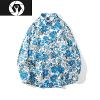 HongZun港风vintage油画花衬衫男女复古夏威夷痞帅宽松情侣长袖衬衣外套