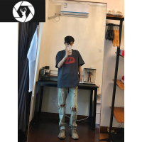 HongZun幻影印花短袖别致T恤设计感小众宽松美式oversize上衣男半袖