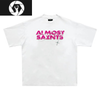 HongZun第76人类 新潮流复古绿色字母印花宽松情侣圆领短袖T恤男女夏