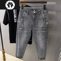 HongZun夏季微宽松锥形裤男小脚个性浅色裤子简约百搭九分牛仔裤斜插袋潮