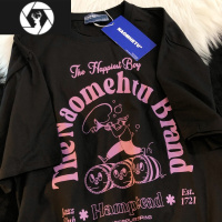 HongZunDaiwing 何止浪漫与爱 夏季学生宽松半袖美式卡通古着情侣短袖T恤