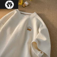 HongZun胖胖哥夏季华夫格短袖T恤男士潮流宽松大码百搭潮牌半袖体恤