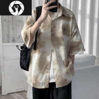 HongZun巴洛克衬衫男短袖夏季冰丝薄款ins潮复古衬衣宽松痞帅7七分袖外套