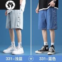 HongZun美式牛仔短裤男款夏季宽松外穿五分裤子男生潮牌高街休闲工装中裤