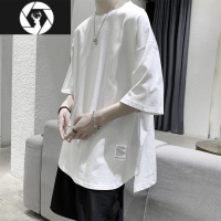 HongZun禁欲系男装开叉T恤oversize短袖男白色夏季港风宽松不规则上衣服