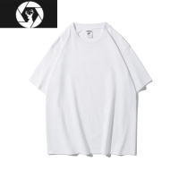 HongZun280克加厚短袖T恤男女宽松落肩纯色莫兰迪色潮牌半袖