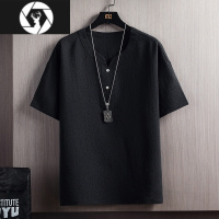 HongZun亚麻短袖t恤男纯色夏季冰丝潮牌半袖上衣百搭打底棉麻宽松体恤衫