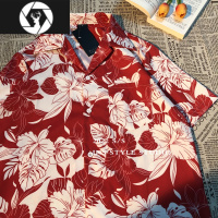 HongZun港风复古vintage花衬衫短袖泰式夏威夷风设计感痞帅宽松衬衣男女
