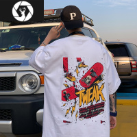 HongZun港风后背涂鸦短袖t恤男款体恤夏季宽松潮流圆领衣服