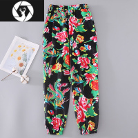 HongZun网红东北大花布裤子 男女潮流嘻哈束脚裤 情侣宽松大花裤夏薄款